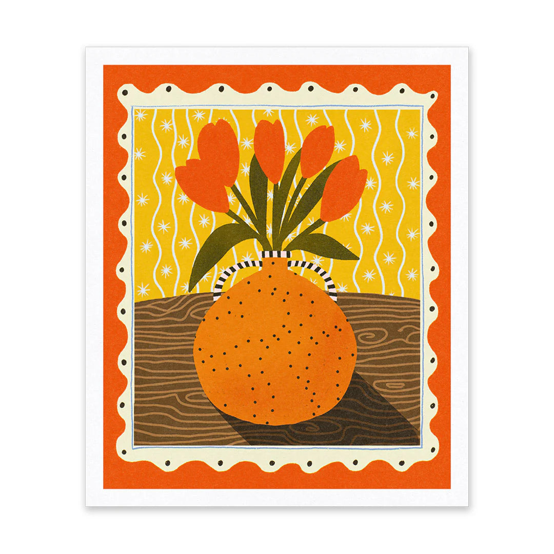 Vibrant tulips risograph print by Emmy Lupin, 10x12 inches