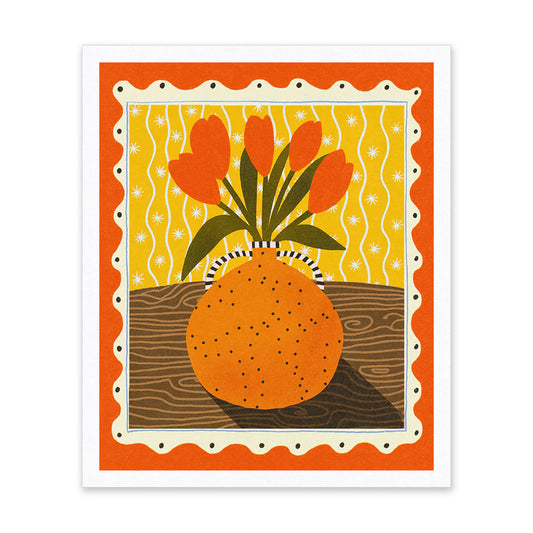 Vibrant tulips risograph print by Emmy Lupin, 10x12 inches