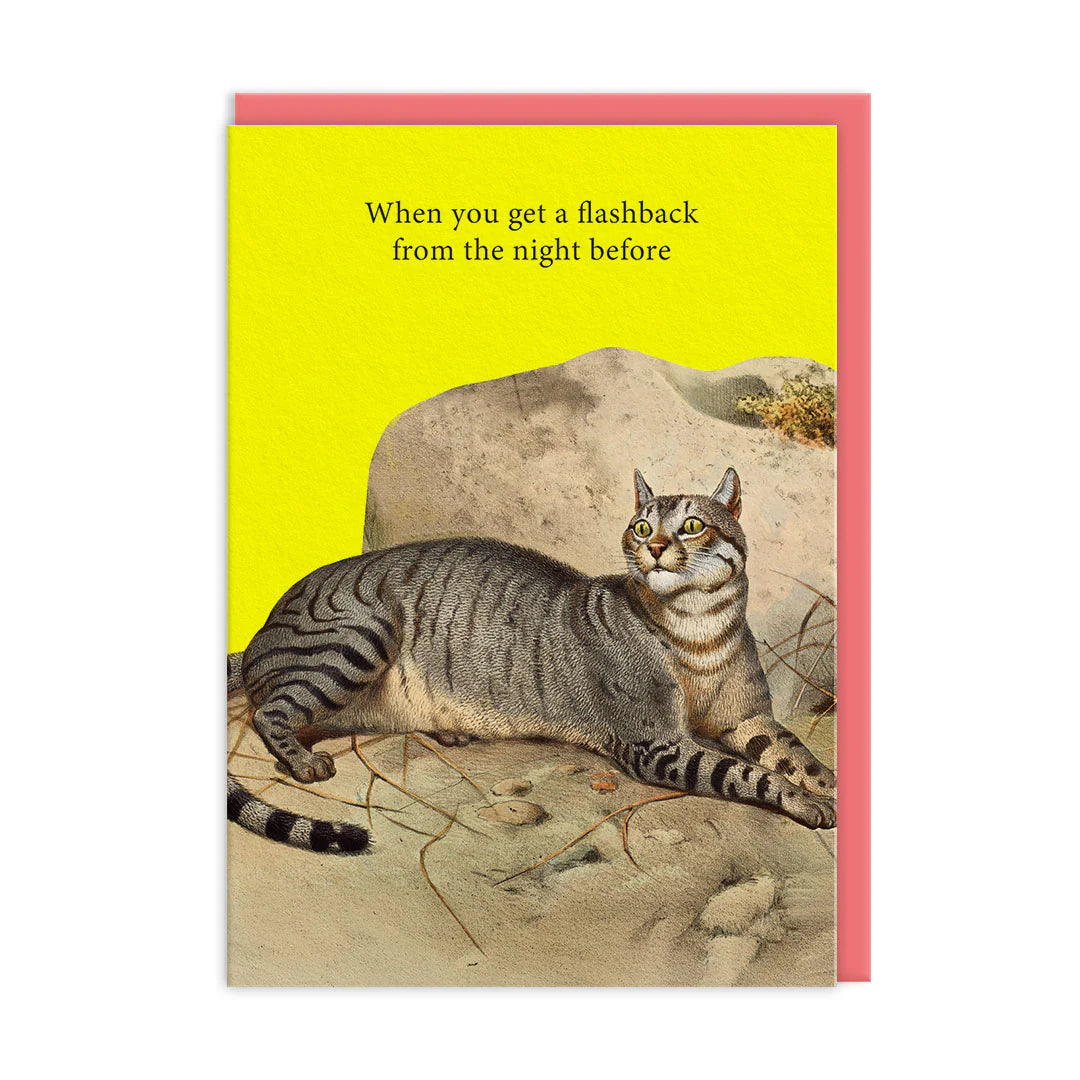 Flashbacks greeting card with retro design and humorous message, A6 size